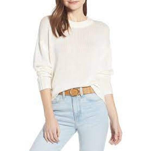 Something Navy Medium M Subtle Sheen Crew Neck Sweater Ivory Cream Long Sleeve - Picture 9 of 9